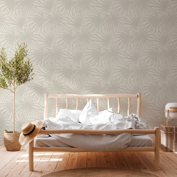 A.S. Création Tapete Palmblätter Creme-Beige und Hellgrau - 53 cm x 10.05 m - AS-393381