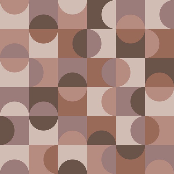 ESTAhome Tapete Kreise im Bauhaus-Stil Braun und mauve-violett - 50 x 900 cm - 131241