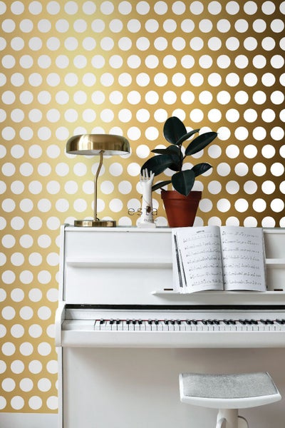 ESTAhome Tapete große Punkte Gold und Weiß - 53 cm x 10.05 m - 139116