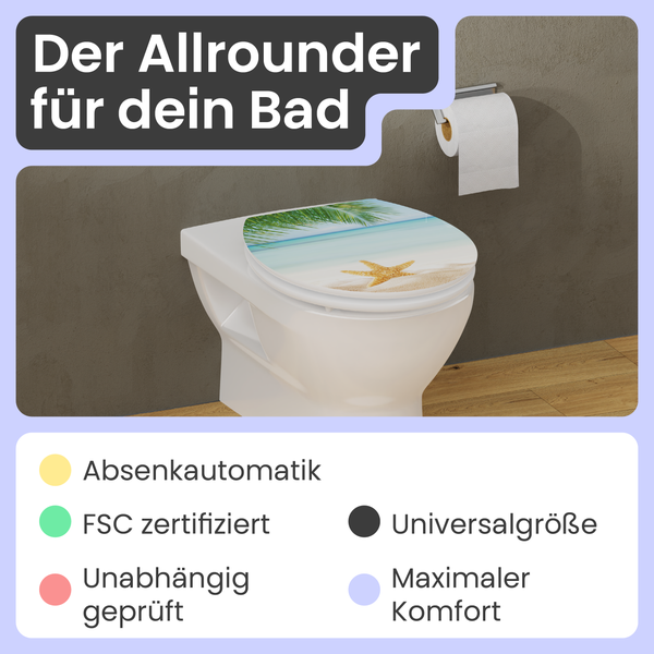 WC-Sitz mit Absenkautomatik, FSC-zertifiziert, Universalgröße, unabhängig geprüft und maximalem Komfort