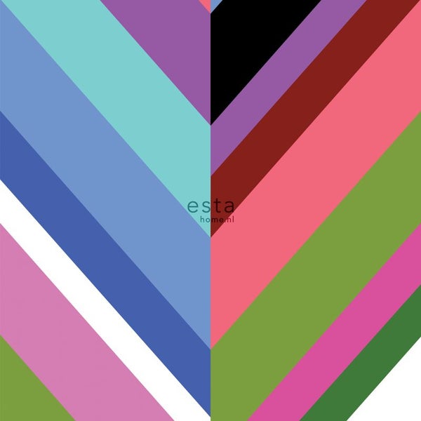 ESTAhome XXL-Vliestapete Zickzack-Motiv Grün, Rosa, Lila und Blau - 50 x 900 cm - 158912