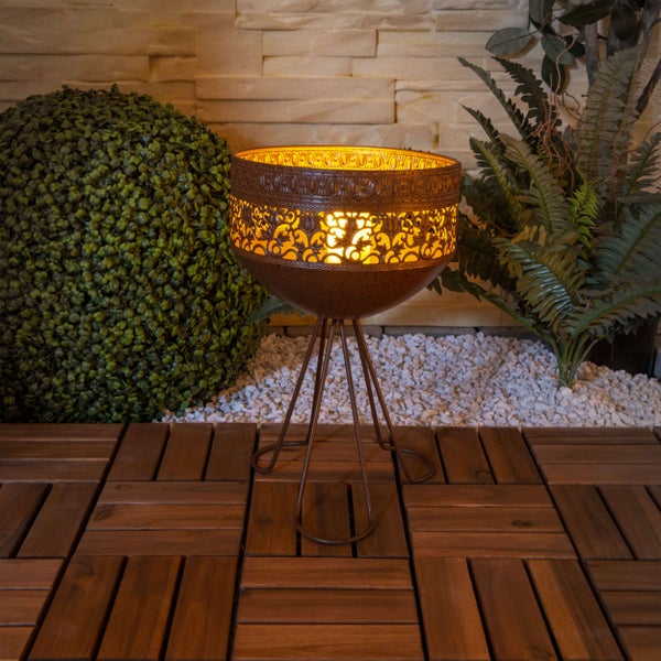 LED Deko-Solarleuchte mit Standfuß, 34,5 cm hoch für Außen,  aus rostfarbenem Metall und Kunststoff, fest verbaute LEDs