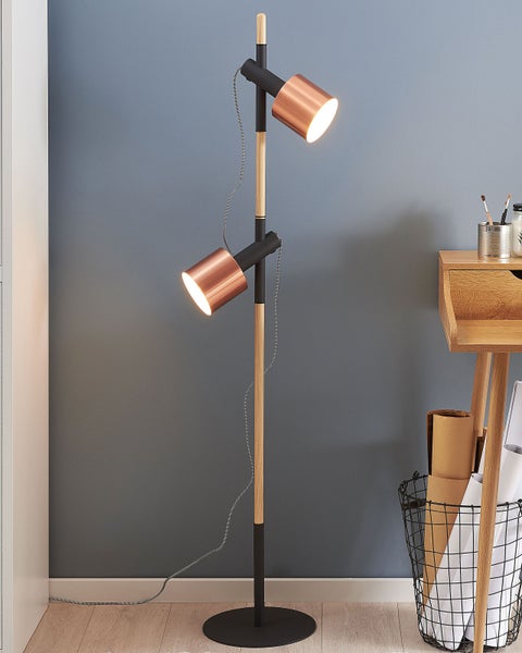 Stehlampe OWENS verstellbar Holz Schwarz