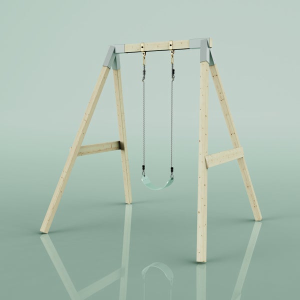 Sandzug aus Holz für Spielplätze mit Seilzug, Kette und kleinem Behälter.