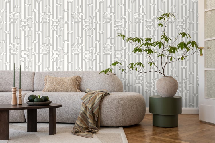 ESTAhome Tapete grafische Linien Grau und Weiß - 50 x 900 cm - 131026
