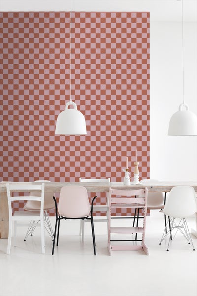 ESTAhome Tapete Karomuster Terrakotta und Altrosa - 50 x 900 cm - 131419