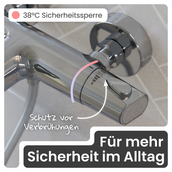 Armatur mit 38 Grad Celsius Sicherheitssperre zum Schutz vor Verbrühungen für mehr Sicherheit im Alltag