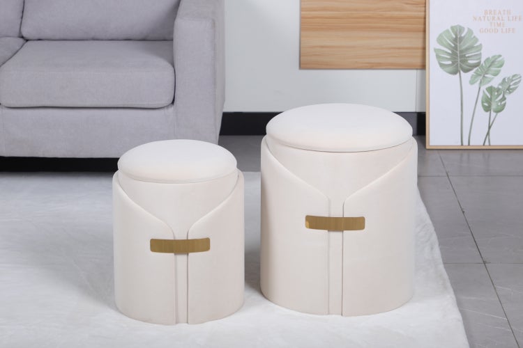 Hocker, 2er-Set modern, mit Stauraum Elfenbein Rund Ø 30,5 / 37 cm