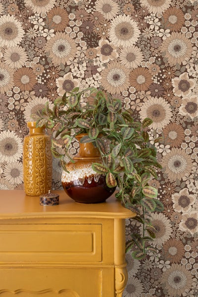 ESTAhome Tapete Retro Blumen Braun - 50 x 900 cm - 131316