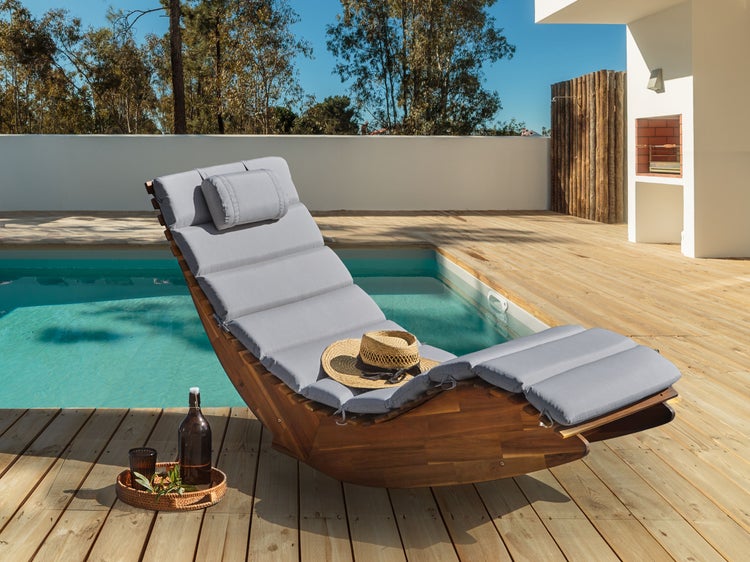 Sonnenliege mit Kissen BRESCIA PREMIUM Akazienholz Grau