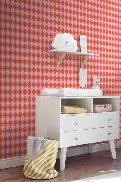 ESTAhome Tapete Karomuster Orange und Rosa - 50 x 900 cm - 131602
