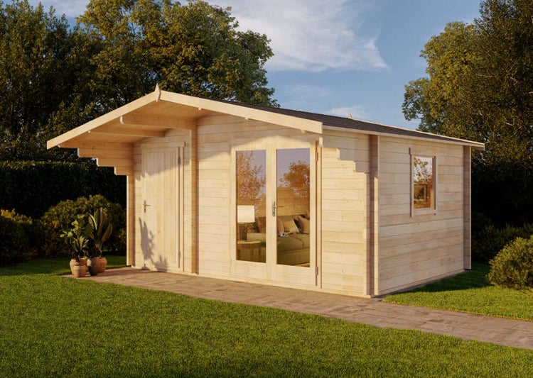 Alpholz Gartenhaus Brüssel Modern ISO Gartenhaus aus Holz, Holzhaus mit 44 mm Wandstärke, Blockbohlenhaus mit Montagematerial