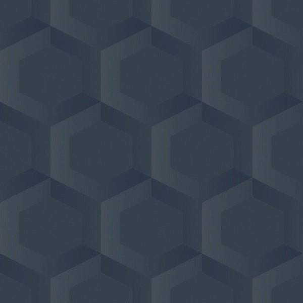 Origin Wallcoverings Tapete 3D Wabenmuster Dunkelblau - 53 cm x 10.05 m - 348022