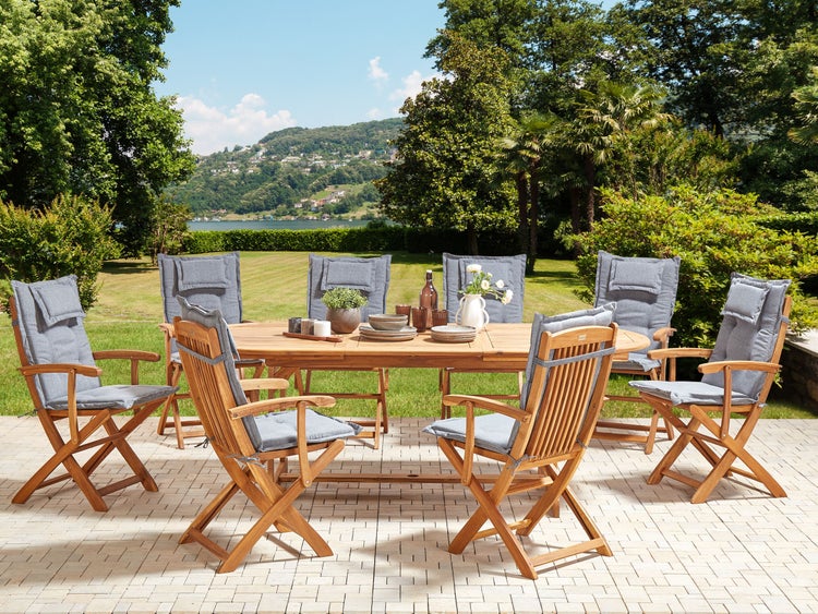 Gartenmöbel Set 8-Sitzer MAUI II inkl. Kissen Akazienholz Grau