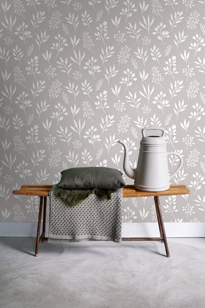 ESTAhome Tapete Blumenmuster im skandinavischen Stil Grau - 53 cm x 10.05 m - 139084