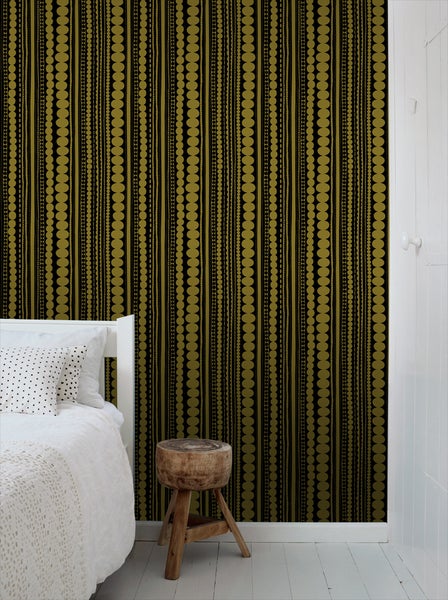 ESTAhome Tapete Perlen Schwarz und Gold - 53 cm x 10.05 m - 128822