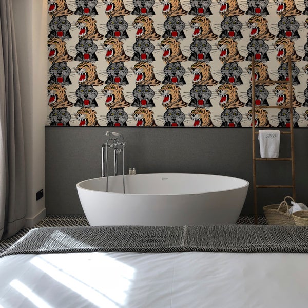 Walls4You Tapete Tigern Beige, Braun und Schwarz - 53 cm x 10 m - 640123
