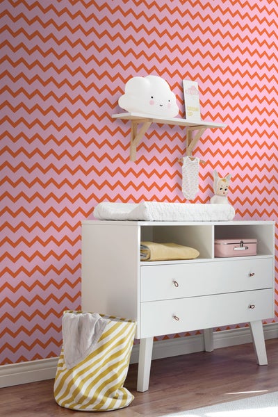 ESTAhome Tapete Zickzack-Motiv Orange und Rosa - 50 x 900 cm - 131486
