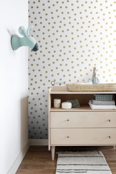 Origin Wallcoverings Tapete Punkte Weiß und Gold - 53 cm x 10.05 m - 347674
