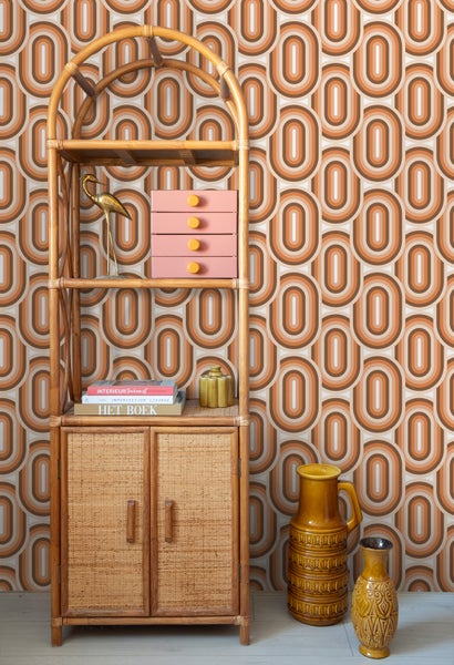 ESTAhome Tapete Retro-Ornamente Orange und Braun - 50 x 900 cm - 130983