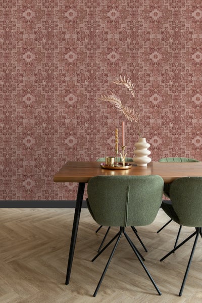 ESTAhome Tapete orientalisches Kelim-Patchwork dunkel Terrakotta-Rosa - 50 x 900 cm - 131364