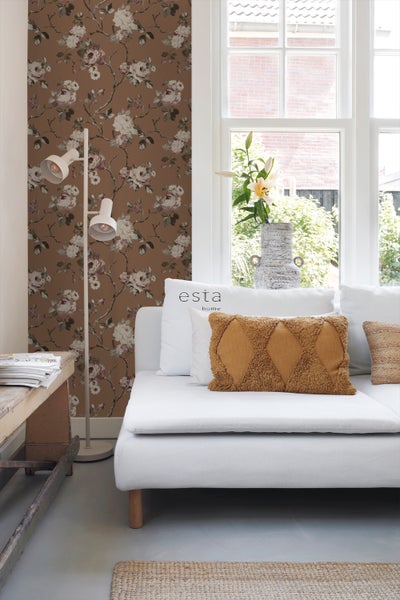 ESTAhome Tapete Blumenmuster Terrakottabraun - 50 x 900 cm - 139408