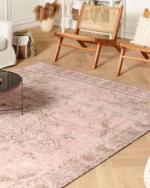 Teppich Baumwolle rosa 200 x 300 cm orientalisches Muster Kurzflor MATARIM
