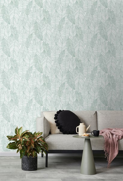 Walls4You Tapete Blätter Grün und Weiß - 53 cm x 10.05 m - 935309