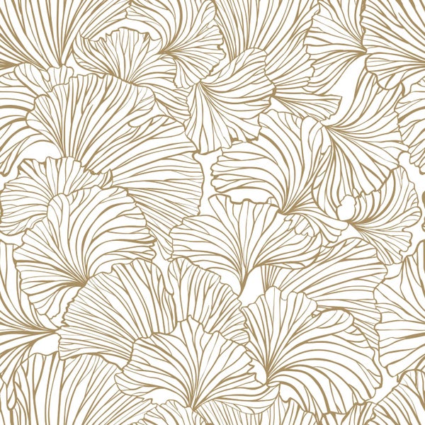 ESTAhome Tapete Ginkgoblätter Weiß und Gold - 53 cm x 10.05 m - 139614