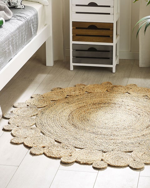 Teppich Jute beige ⌀ 120 cm Kurzflor zweiseitig GOLGEN