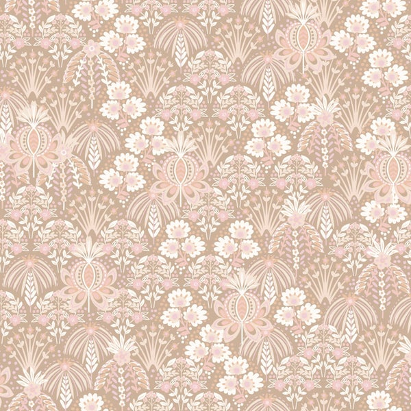 ESTAhome Tapete Blumenmuster im Jugendstil Hellrosa und Beige - 50 x 900 cm - 130968