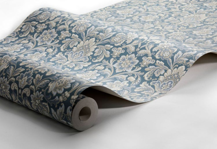 Borastapeter Tapete Barockmuster Blau und Grau - 53 cm x 10.05 m - 660062