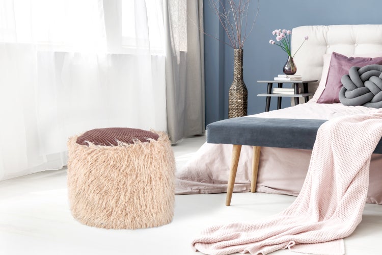 Pouf, Fellpouf Hocker modern Beige / Braun Rund Ø 45 cm