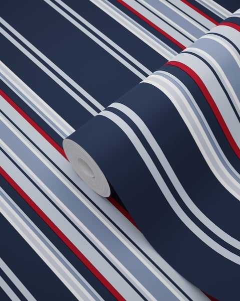 ESTAhome Tapete Streifen Marineblau und Rot - 53 cm x 10.05 m - 136419