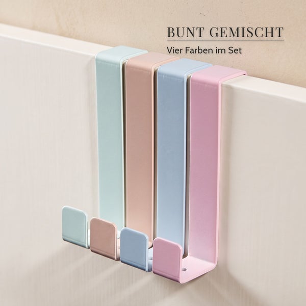 Set aus vier Türhaken zum Aufhängen an Türen ohne Bohren