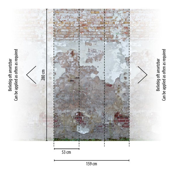 Fototapete mit Ziegelwandmotiv und Maßangaben