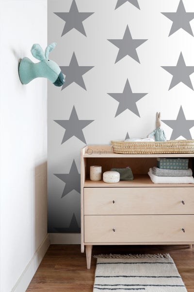 Origin Wallcoverings Tapete Sterne Weiß und Grau - 53 cm x 10.05 m - 347672