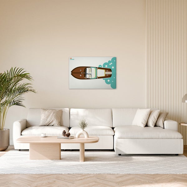 Gemälde einer Draufsicht auf ein Boot im Wohnzimmer