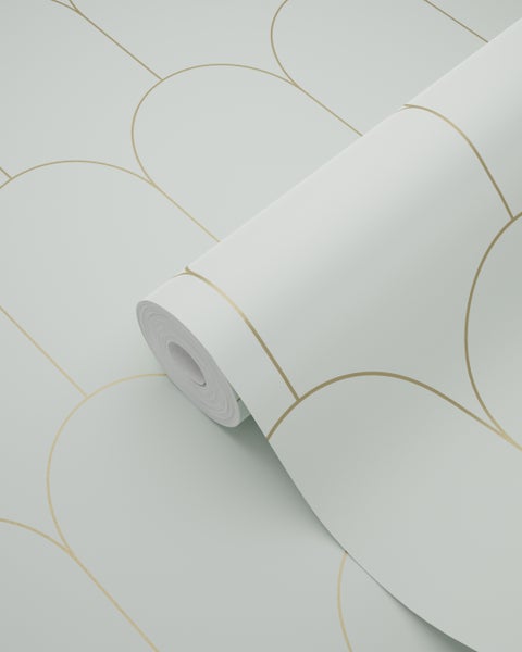 ESTAhome Tapete Art Decó Muster Mintgrün und Gold - 53 cm x 10.05 m - 139202