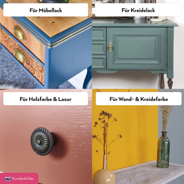 MissPompadour 3er Pinselset für Wandfarbe, Kreidefarbe, Holzfarbe, Möbelfarbe - Malerset mit 3 Pinseln für Lack, Lasur, Acrylfarbe - Pinsel Set Malerpinsel, Borstenpinsel 25mm, 50mm, 75mm