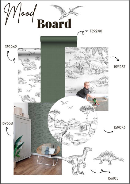ESTAhome Wandtattoo Dinosaurier Schwarz-Weiß - 47.5 x 66 cm - 156105