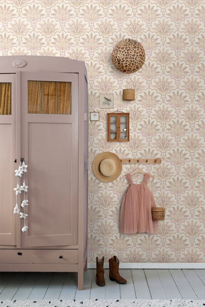 ESTAhome Tapete orientalisches Barockmotiv Beige und Rosa - 50 x 900 cm - 131032