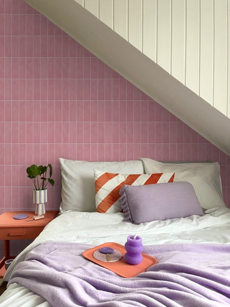 ESTAhome Tapete Fliesenmuster Rosa - 50 x 900 cm - 131535