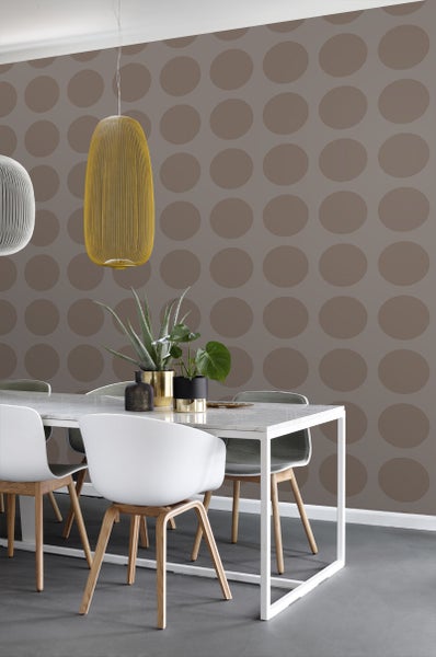 ESTAhome Tapete Kugeln auf Leinenstruktur Taupe - 53 cm x 10.05 m - 135424