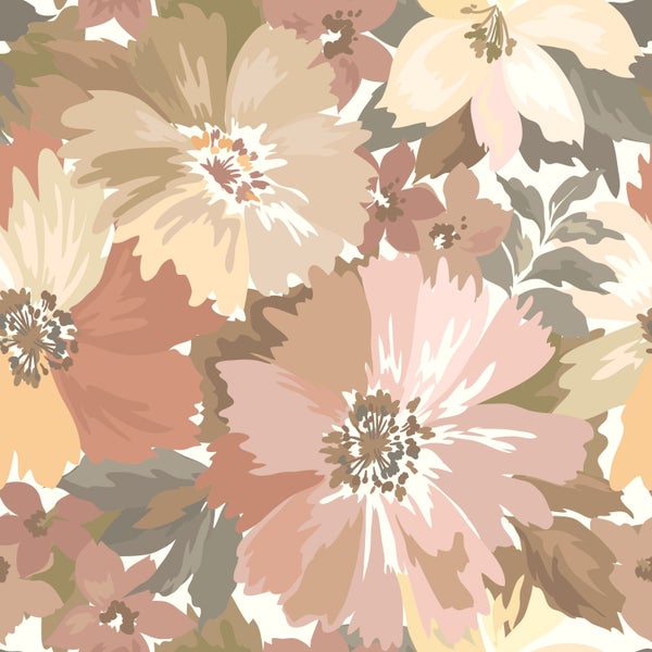 ESTAhome Tapete Blumen Terrakotta und Terrakottarosa - 50 x 900 cm - 131264