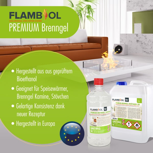 Premium Brenngel von Flambol in zwei Behältern für Gelkamine, Tischkamine und Stövchen