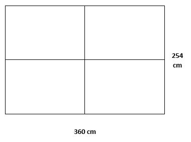 Skizze einer rechteckigen Fläche mit den Maßen 360 cm mal 254 cm