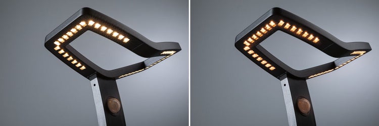 LED Pollerleuchte Smart Home Zigbee 3.0 Alara Dämmerungsgesteuerter Bewegungsmelder (IR) insektenfreundlich IP44 eckig 665 mm 3000 - 2200K 10W 450lm 230V Anthrazit Metall