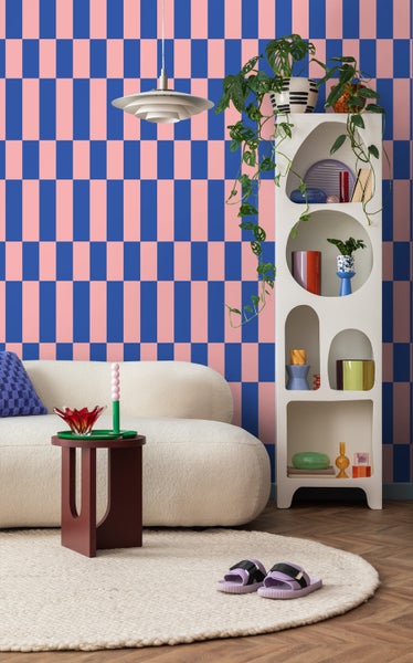 ESTAhome Tapete Streifen Rosa und Königsblau - 50 x 900 cm - 130921