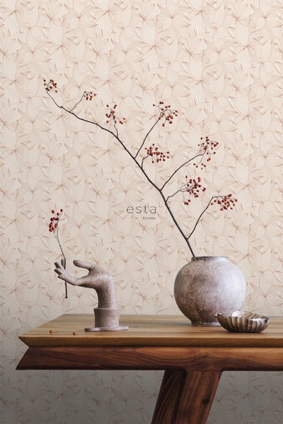 ESTAhome Tapete gezeichnete Blätter Sandbeige - 50 x 900 cm - 139494